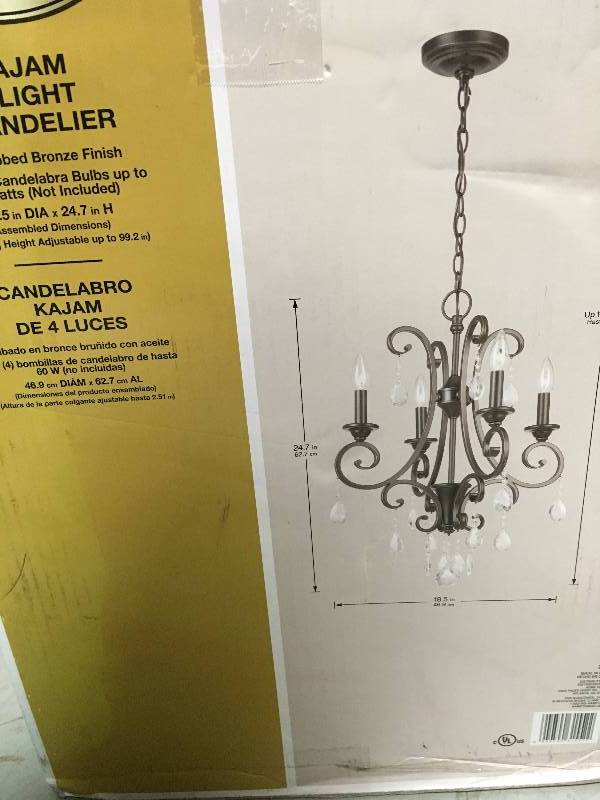 lot 84 image: Hampton Bay 4-Light Oil Rubbed Bronze Crystal Small Chandelier new