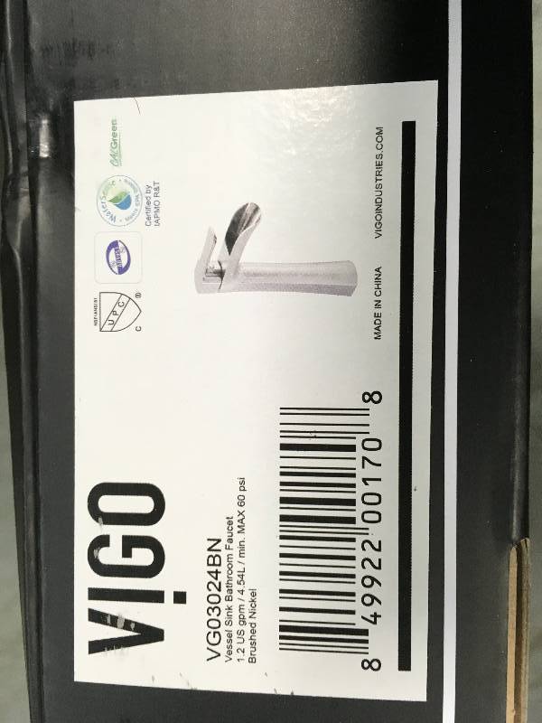 lot 94 image: VIGO Niko Single Hole Single-Handle Vessel Bathroom Faucet in Brushed Nickel not used