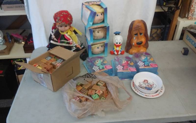 Lot Of Toys-Old Wood Blocks, Doll Heads, Misc