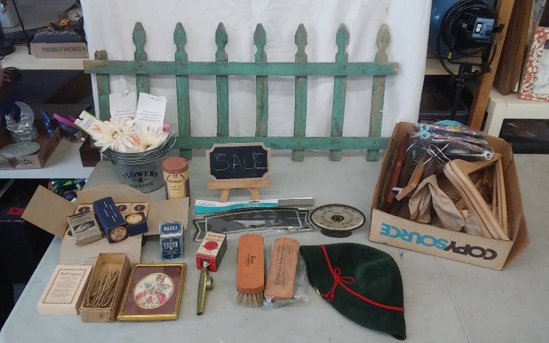 Vintage First Aid Supplies In Original Boxes, New Galvanized Pails, Floral, Signs, Lanterns, Wood Hangers, Misc