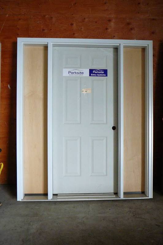 lot 4 image: 36 Steel Entrance Door with Jam & 2 Side Windows