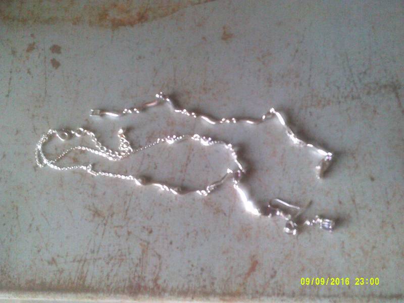 SILVER NECKLACE AND EARINGS AND BRACELET