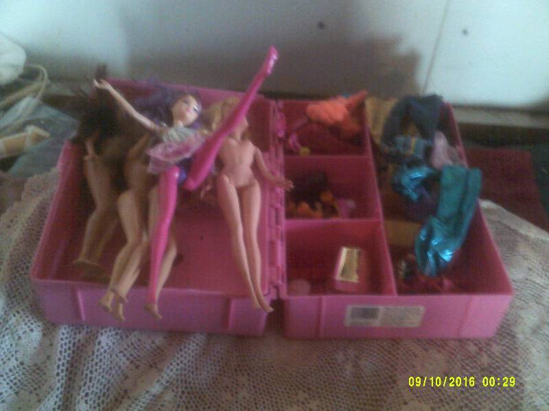 BARBIE DOLL CLOTHS , DOLLS ,EXCESSARIES , CASE
