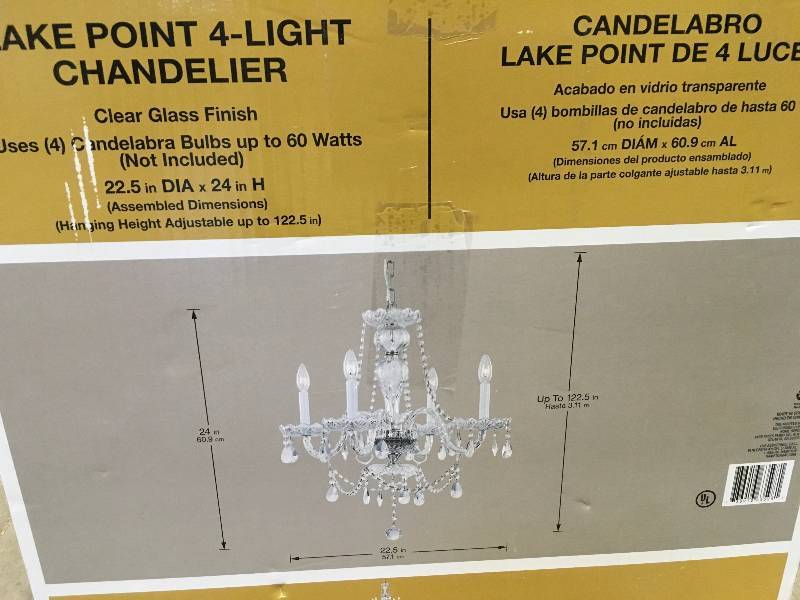 Hampton Bay Lake Point 4-Light Chrome and Clear Crystal Chandelier New