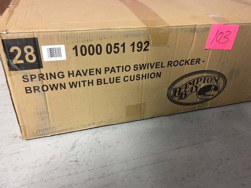 Hampton Bay Spring Haven Brown All-Weather Wicker Outdoor Patio Swivel Rocking Chair with Sky Blue Cushions New