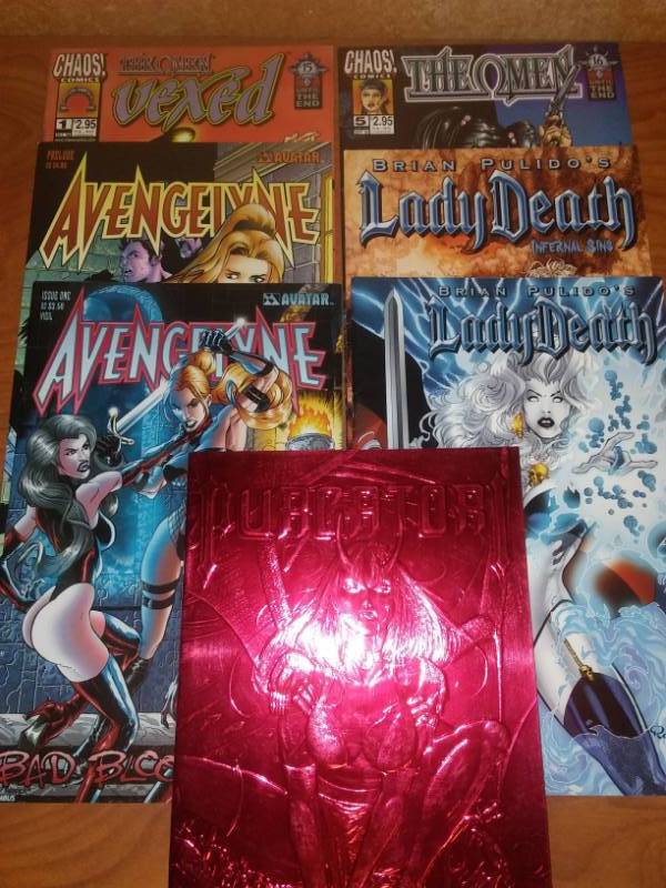 7 Comics Lady Death, Evangeline, The Omen, Purgator