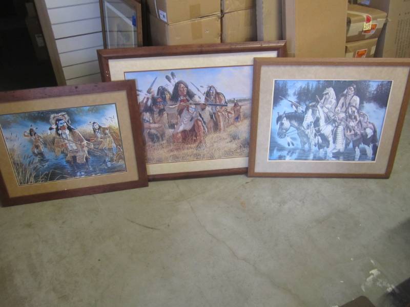 lot 4 image: Lot of 3 Native American Framed Pri...