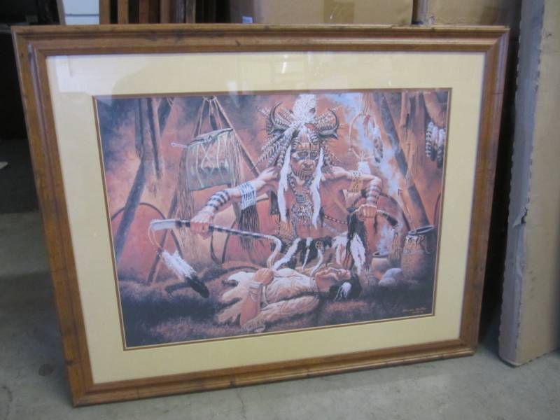 lot 9 image: Large Native American Framed Print ...