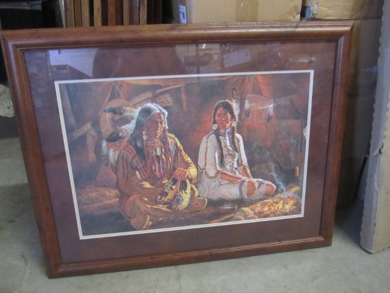 lot 11 image: Large Native American Framed Print ...