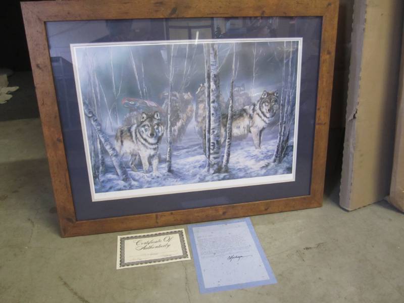 lot 12 image: Large Framed Wolves Print Waltz Of...