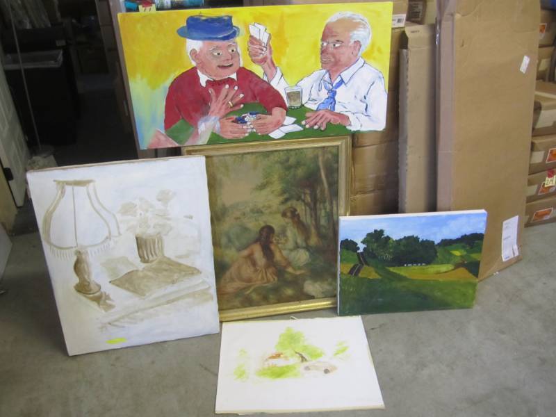 lot 15 image: Lot of Canvas Paintings and a Vinta...