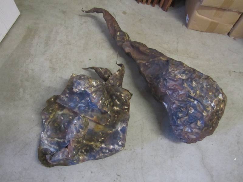 lot 18 image: 2 Large Sculpted Metal Pieces Big o...