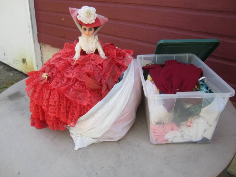 lot 55 image: Doll with Big Dress and a Tote Full...
