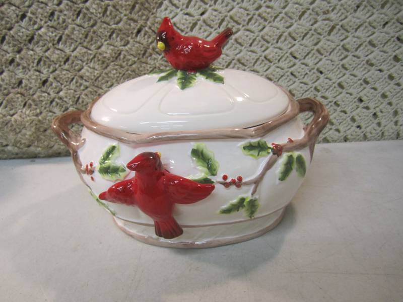 lot 64 image: Large Ceramic Cardinal Container wi...