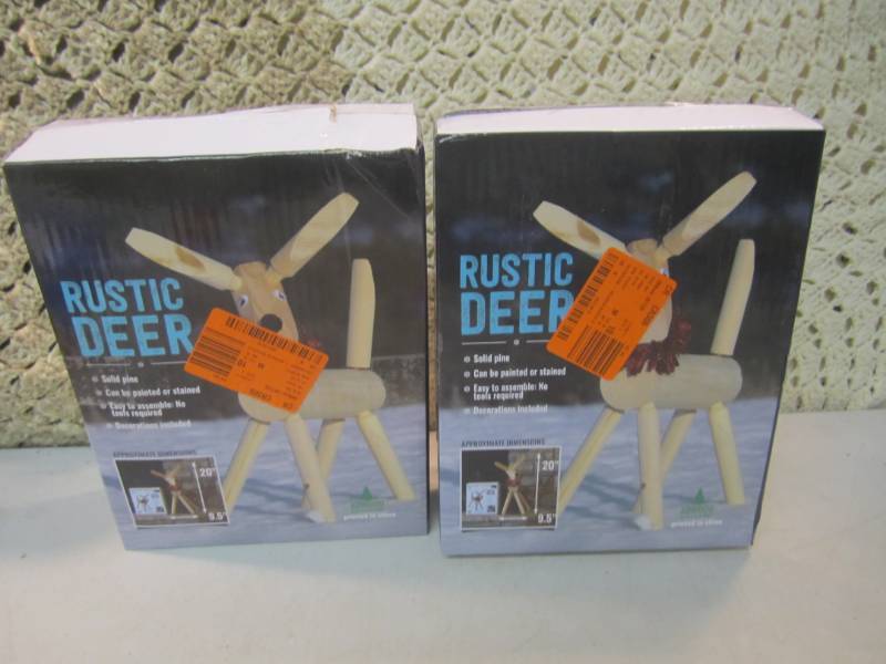 lot 178 image: Lot of 2 Solid Pine Rustic Deer  BS...