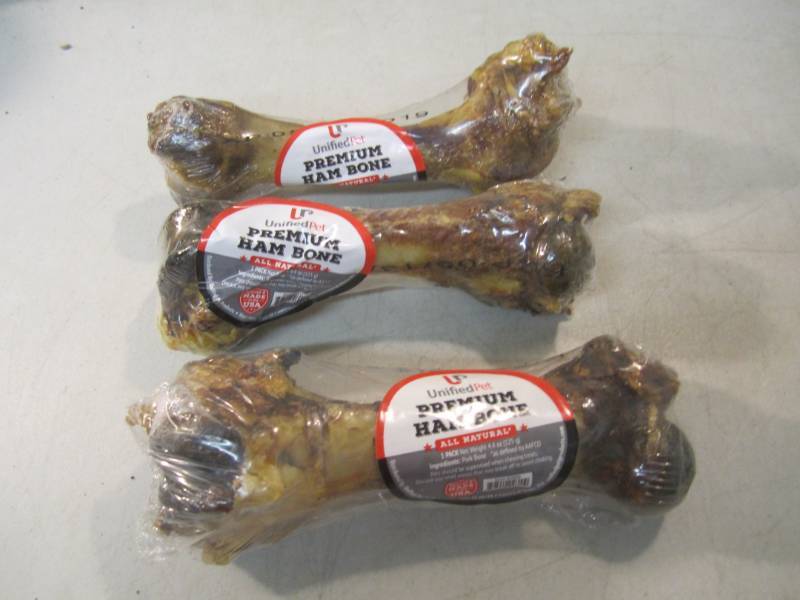 lot 254 image: 3 Premium Ham Bone Dog Chews Best b...