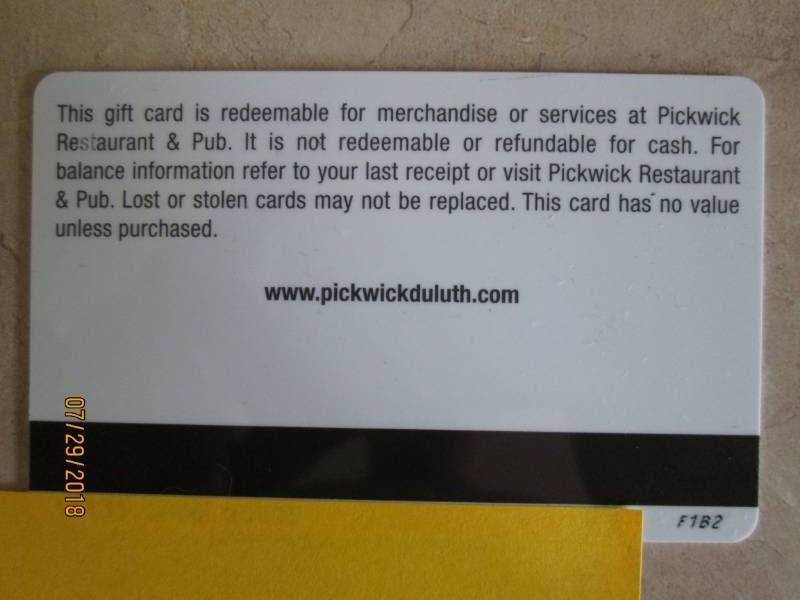 lot 290 image: $50.00 Value Gift Card for historic Pickwick restaurant in Duluth MN