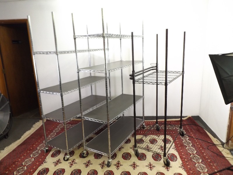 lot 23 image: 3 NSF Professionally Rated etc. Stainless Steel Rolling Wire Shelves