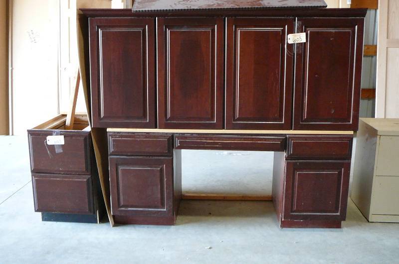 lot 603 image: Office Desk 66,  File Cabinet 18, Wooden Cabinet 73 34