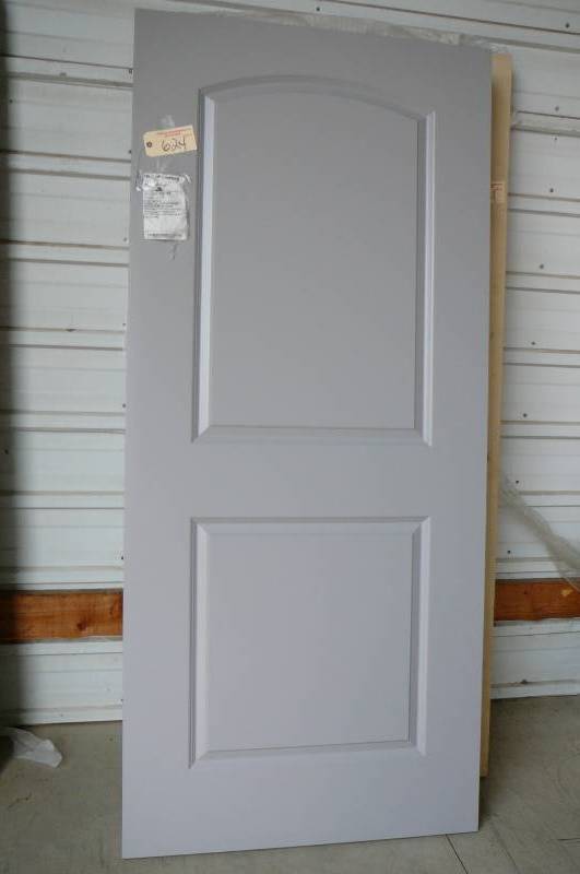 lot 624 image: Prefinished Interior Door, Grey- 2 panel  3.0 x 6.8  NOT cut for hinges
