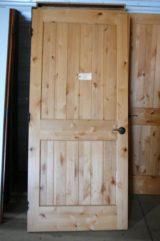 lot 711 image: Interior Wood 2 panel Pine Door with Hardware