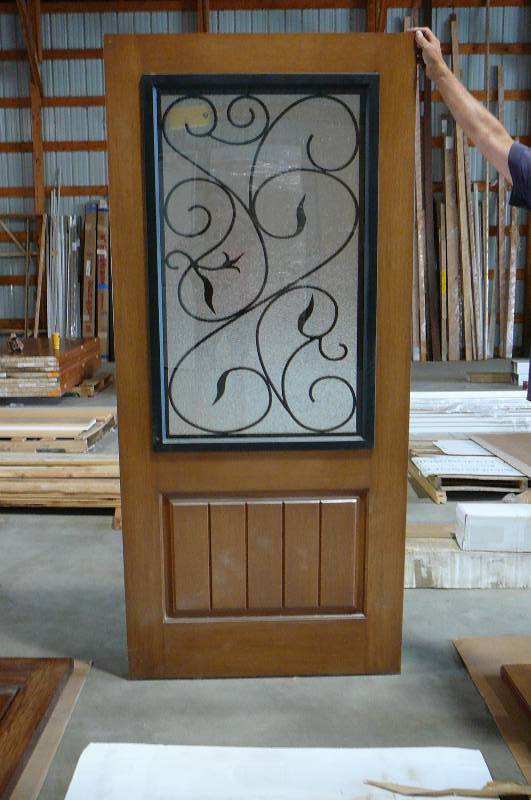 lot 732 image: Prefinished Wood Door with Glass Window Design and lower panel