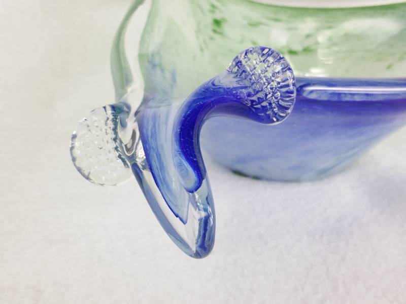 lot 32 image: Unique Three Cornered Blue and Green Art Glass Bowl 12