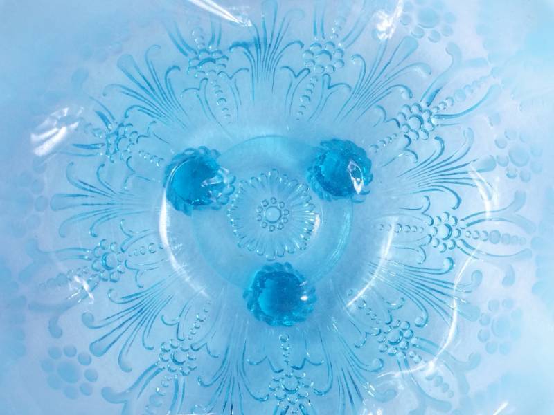 lot 38 image: (2) Antique Blue Opalescent Plate & Footed Bowl