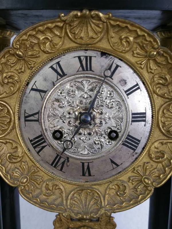 lot 55 image: Antique 19th Century French Empire Portico Chime Mantle Clock 4 Column