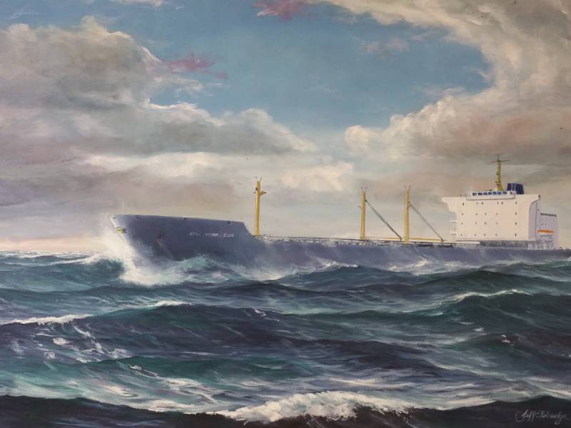 lot 58 image: Jeff Eldridge Oil on Canvas Original Artwork of the New York Sun Ship Signed