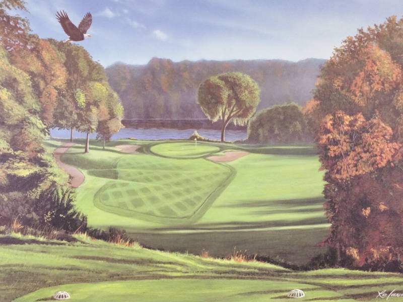 lot 60 image: Ron Iverson Original Oil on Canvas of Hole 3 at the St. Cloud, MN Country Club