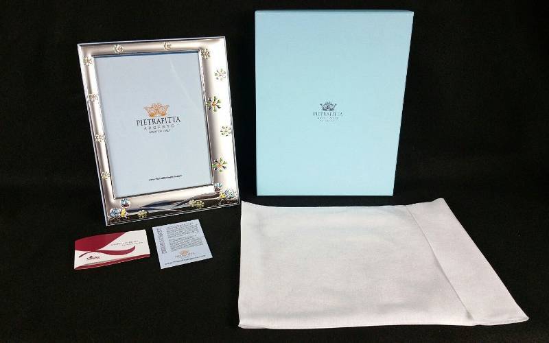 lot 82 image: Pietrafitta Italian Designer Bear Silver 5x7 Picture Frame for Baby Boy - NIB