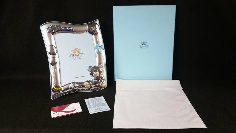 lot 85 image: Pietrafitta Italian Designer Bear Silver 5 x 7  Picture Frame for Baby Boy - NIB LG
