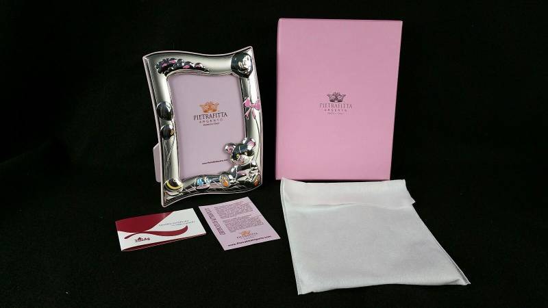 lot 86 image: Pietrafitta Italian Designer Bear Silver 3 x 5 Picture Frame for Baby Girl NIB