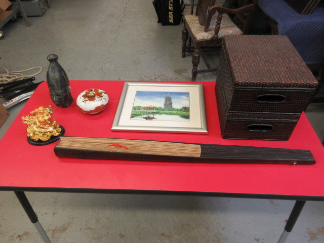 lot 116 image: ASIAN THEMED ART, WICKER FILE BOXES AND EGYPTIAN BUST