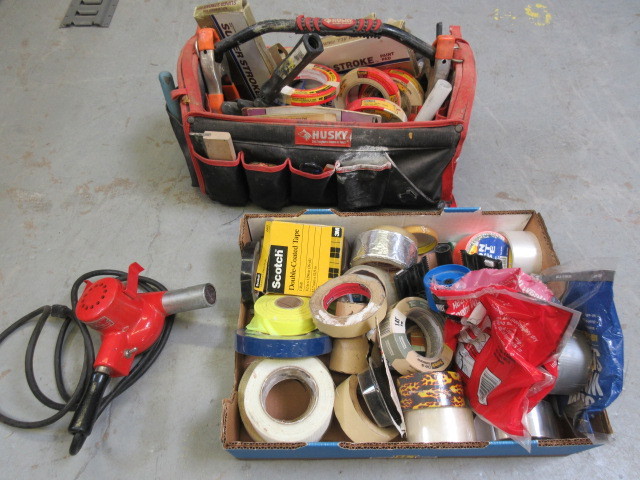 lot 139 image: PAINTERS TOOL EQUIPMENT, HEAT GUN AND BOX OF TAPE