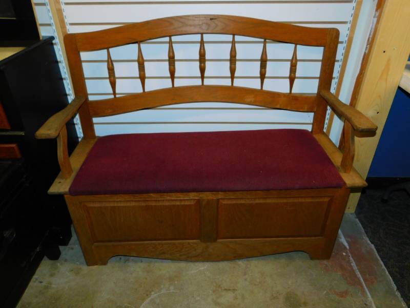 lot 12 image: Storage Bench Seat With Burgundy Padded Cover