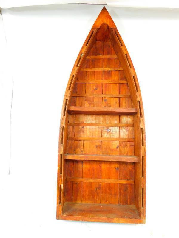 lot 20 image: Three Shelf Wooden Boat Shaped Cabinet
