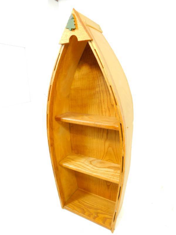 lot 21 image: Three Shelf Wooden Boat Shaped Cabinet