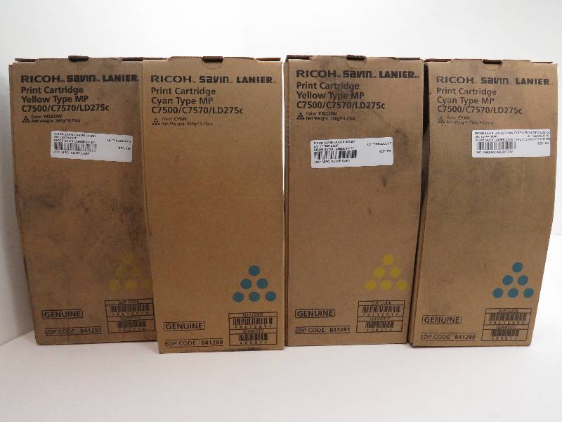 Lot of 4 Ricoh toners 2 cyan, and 2 yellow C7500C7570LD275C