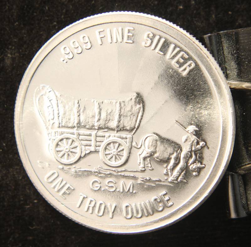 lot 12 image: 1 TROY OZ. .999 FINE SILVER PROSPECTOR GOLDEN STATE MINT