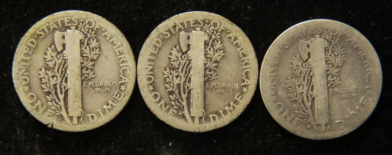 lot 44 image: 3 EARLY DATE MERCURY DIMES 1916, 1916-S, 1919-S