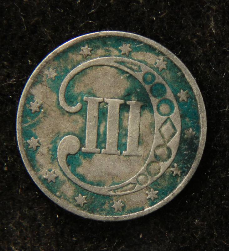 lot 56 image: 1853 US THREE CENT SILVER TRIME