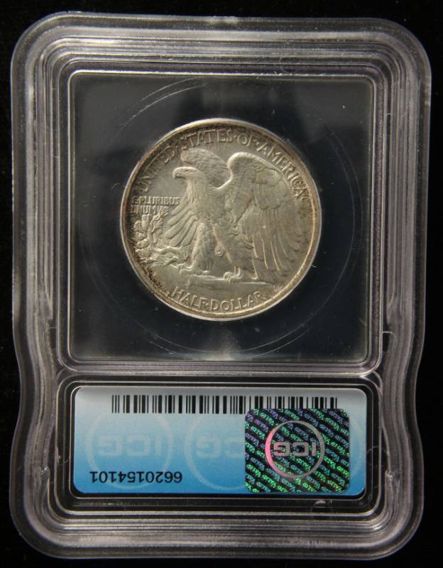 lot 59 image: 1945 WALKING LIBERTY SILVER HALF DOLLAR MS62 ICG