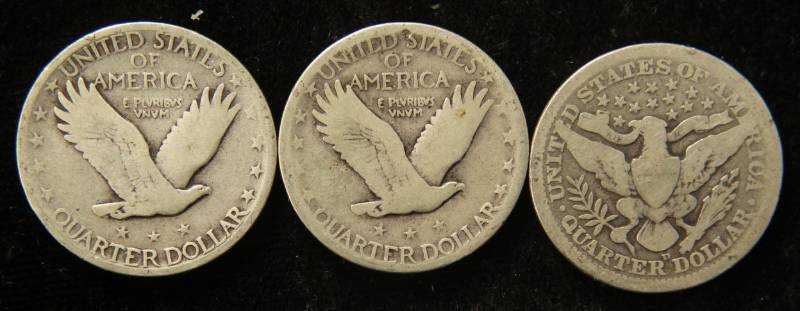 lot 78 image: 3 SILVER QUARTERS 1925 1926 & 1908-D