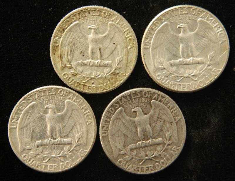 lot 79 image: GROUP OF 4 SILVER WASHINGTON QUARTERS