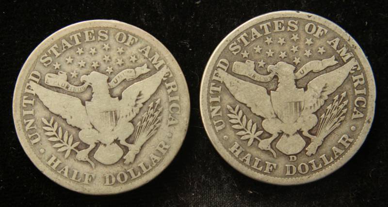 lot 80 image: 2 BARBER SILVER HALF DOLLARS 1906 & 1908-D