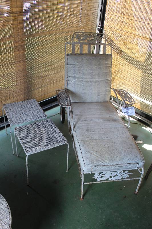 lot 168 image: Rolling Patio Chase Lounger, 2-Wicker Tables