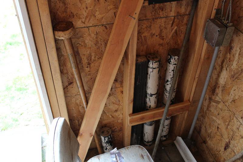 lot 161 image: Wood Boards, Snow Poles, Saw Horses, Mortar Mix, Awning Sections, Metal Poles, Sprayer, Trash Can Lid, And More