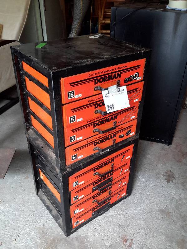 lot 4 image: Dorman Hardware and Parts Cabinet